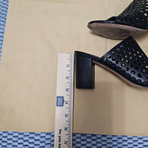 Loeffler Randall Black Perforated Leather Slip On , Open Toe Heels - Size 6 - Picture 8 of 9